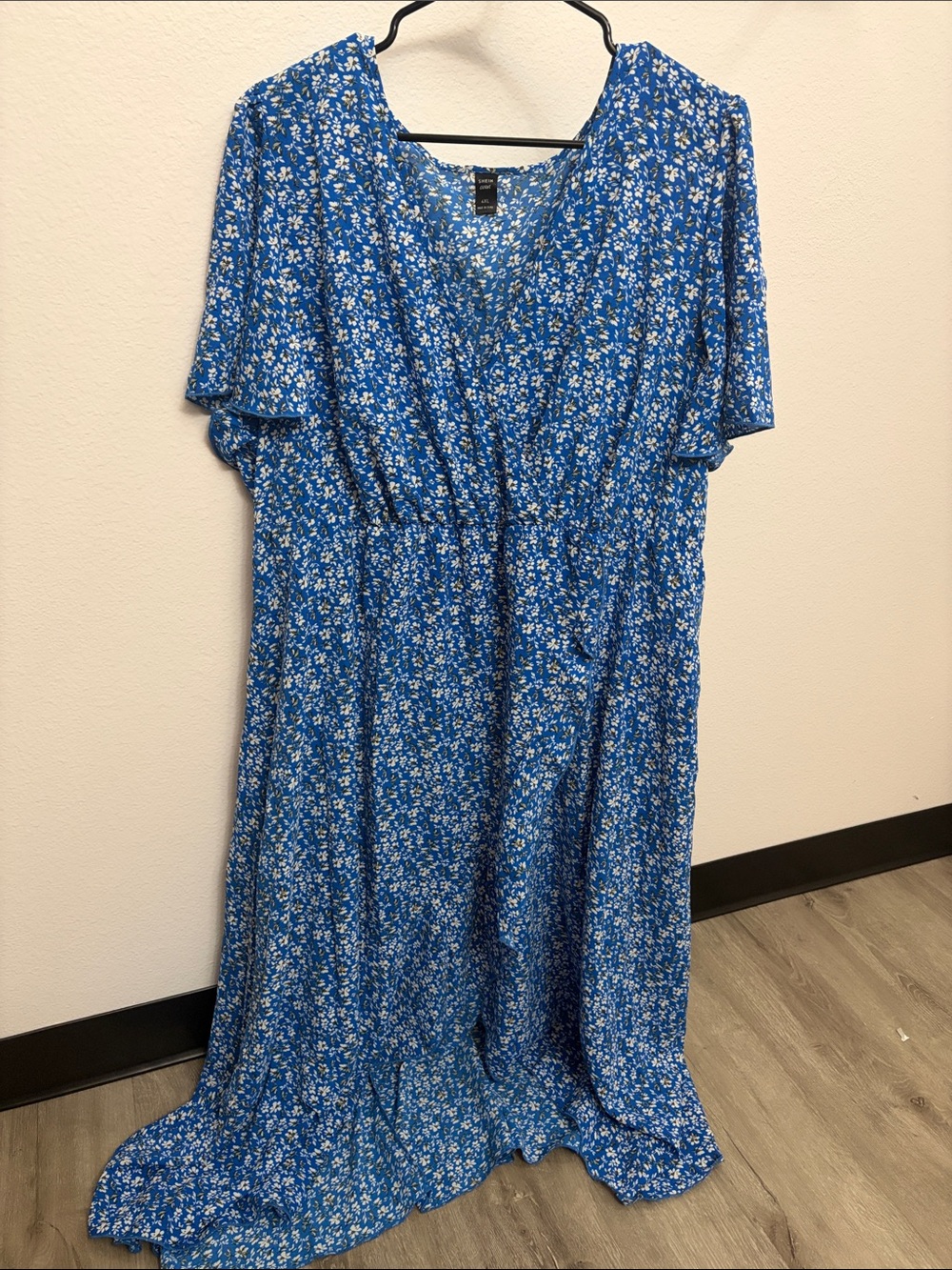 SHEIN Blue Floral Wrap-Style Maxi Dress